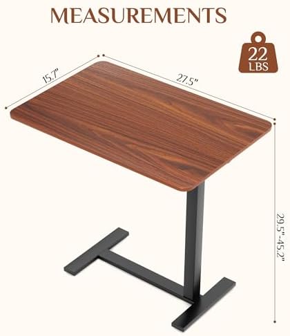 Adjustable Overbed Bedside Table,Pneumatic Mobile Laptop Computer Standing Desk Cart with Tray, Hospital and Home Use,Brown (Brown)