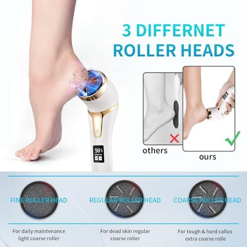 Electric Foot Grinder, Dual Speed Callus Remover With Vacuum Adsorption and Roller Heads, USB Rechargeable Foot File for Heel Repair, Pedicure Tool for Dead Hard Cracked Dry Skin