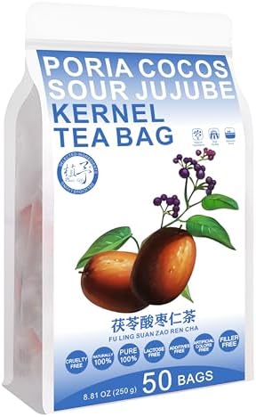 Plant Gift Poria Cocos Sour Jujube Kernel Tea Bags 8.81oz (5g*50bags), Chinese Pure Nature, Health Care Mixed Tea, Combination of Floral Tea 250g 茯苓酸枣仁茶