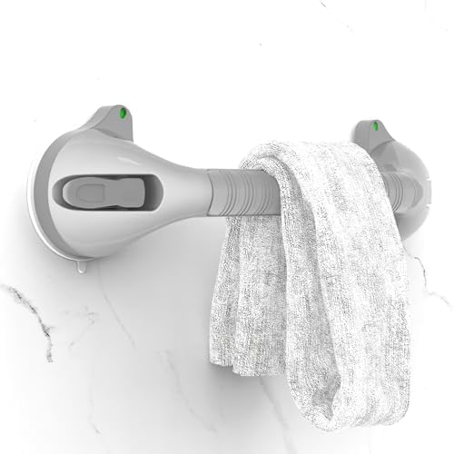 17-inch Suction Shower Grab Bar with Indicators, Tool-Free Installation, Steady Handle for Balance Assist for Bathtub,Bathroom,Toilet, Dual Tone Silver/Grey
