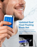 Mini Electric Shaver for Men - USB C Fast Charge Portable Small Shavers with LED Display - IPX7 Waterproof Wet and Dry Travel Electric Razor Dual Head Pocket Shaver for Beard Face