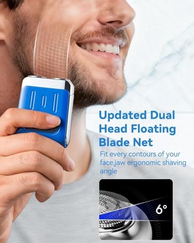 Mini Electric Shaver for Men - USB C Fast Charge Portable Small Shavers with LED Display - IPX7 Waterproof Wet and Dry Travel Electric Razor Dual Head Pocket Shaver for Beard Face