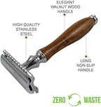 (4.5 Inch) Long Wood Handle Safety Razor for Men Women - Double Edge Manual Razor - Fits All Double Edge Razor Blade - Comes With 5 Shaving Blades, Brown