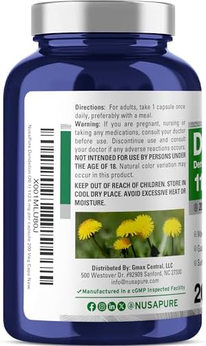 NusaPure Dandelion Root Capsules, 112.5 mg, 200 Veg Capsules (Non-GMO, Vegan)
