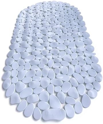 “Pebbles” Non-Slip Bathtub & Shower Mat 27”x14” Oval - Non-Toxic - Safe, Clean, Machine-Washable, Superior Grip & Drainage, Vinyl, for Smooth Floors ONLY, Opaque White