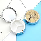 Round Musical Note Tree Pill Box Small Pill Case with 3 Compartment Portable Metal Medicine Organizer Mini Travel Medicine Vitamin Supplement Container for Pocket Purse