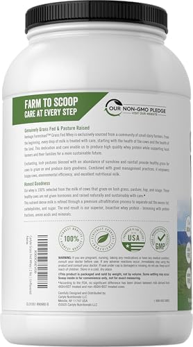 Carlyle Grass Fed Whey Protein Powder | 2lb | 33g of Protein Per Serving | Unflavored | Sugar and Hormone Free | Non-GMO and Gluten Free Supplement | by Herbage Farmstead