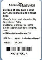 Ghasitaram Gifts Rakhi Gifts for Brothers Rakhi Sweets - Big Box of kaju katli, dodha barfi, Methi mathi and shakar pada with Pearl Beads Rakhi