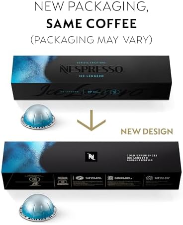 Nespresso Capsules Vertuo, Ice Leggero, 50-Count Double Espresso Coffee Pods, Brews 2.7 oz.