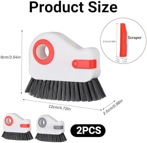 Qianyu 2 PCS Groove Cleaning Brush 2 in 1 Window Track Cleaning Tool Crevice Cleanings Brush Multifunction Hard Bristle with Hidden Scraper Grout Cleaner Grip Brushes for Slid Door Track Window Sill