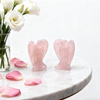 WHAL&YUNE Rose Quartz Angel Figurine Natural Energy Healing Crystals Gemstone Hand Carved Sculpture for Home Office Desk Decor Holiday Lucky Gift-1.5 inches