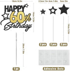 Happy 60th Birthday Cake Topper 60 Birthday Cake Decorations, Happy 60th Birthday Anniversary Party Cake Decorations for Men Women, Black Gold
