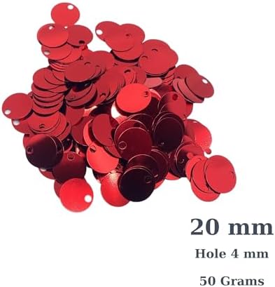 20 mm Flat Round Sequin Paillettes, 285 Pcs 20 mm, Hole 4 mm Mix Color Assortment Acrylic Sequin - 1,76 Ounce (50 Grams) (Red)