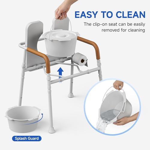 Loyoda Heavy Duty Steel Bedside Commode Chair - 400 lb Capacity, No-Tools Assembly, Adjustable Height, Removable Bucket with Liner, Convertible Toilet Safety Raiser, Waterproof Foam Seat