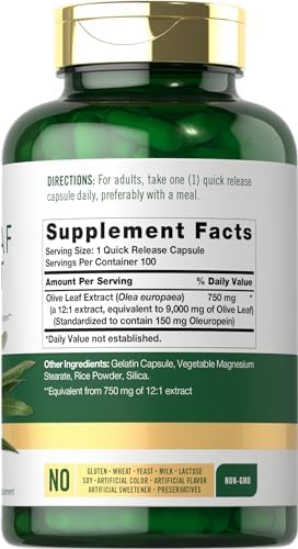 Carlyle Olive Leaf Extract Capsules | 100 Count | Non-GMO, Gluten Free | High Potency Supplement