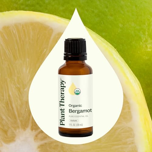 Plant Therapy Organic Bergamot Essential Oil 30 mL (1 oz) 100% Pure, Undiluted, USDA Certified Organic, Bergapten-Free Citrus Oil for Aromatherapy, Mood Support & Skin Care
