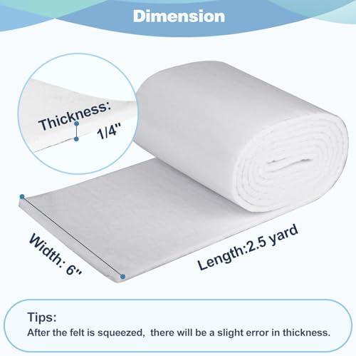 Felt Roll with Adhesive Backing, 1/4" Thick x 6" Wide x 2.5 Yard Orthopedic Felt Sheet, Premium Wool Rayon Blend for Foot Cushioning, Pain Relief & Support (1 Roll)
