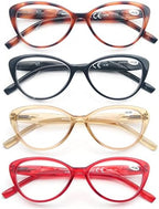 MODFANS Women Reading Glasses 2.25 Cat Eye Women Readers 4 Pack for Ladies Compact Spring Hinge Lightweight Frame Includes Pocket