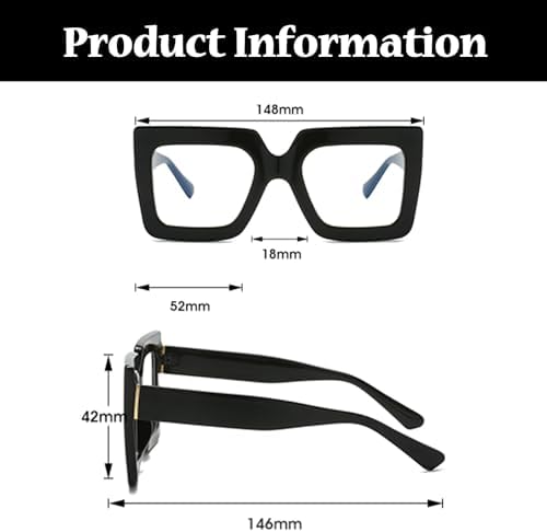 LJCZKA Oversized Square Blue Light Glasses for Women Big Thick Frame Eyeglasses Stylish Chunky Computer Anti Glare Glasses