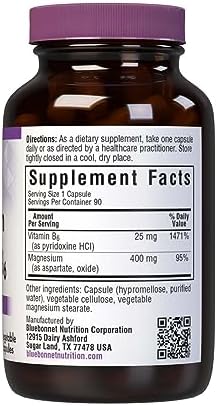 Bluebonnet Nutrition Magnesium & B6 – 400 mg Magnesium Oxide & Aspartate with Vitamin B6 25 mg – Heart & Brain Magnesium Complex for Women & Men* - Non-GMO, Vegan, Gluten-Free - 90 Vegetable Capsules