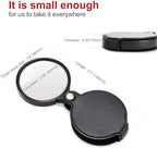 Small Pocket Magnifier Glass, Mini Folding Magnifying Lenses with Rotating Protective Leather Sheath for Seniors Reading, Inspection, Kids for Exploration, Elders Gift, 2 3/8'' Lens Size