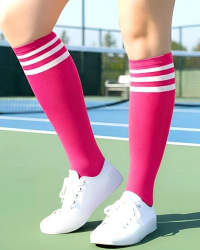 Syhood 2 Pairs Classic Athletic Knee High Socks Triple Stripes over The Calf Cotton Retro Tube Sock