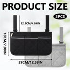 2Pcs Wheelchair Side Bag with Cup Holder, Waterproof Armrest Zipper Storage Pouch for Walker, Rollator, Power Electric Wheelchairs, Mobility Scooter Side Pocket Organizer Accessories, Black Grey
