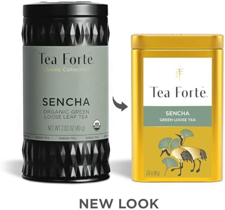 Tea Forte Sencha Premium Loose Leaf Caffeinated Green Tea Blend Canister, Makes 35-50 Cups