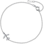 Dainty Crystal Airplane Bracelet for Women Sterling Silver Cute Fly Plane Adjustable Charm Link Bracelets Airline Jewelry