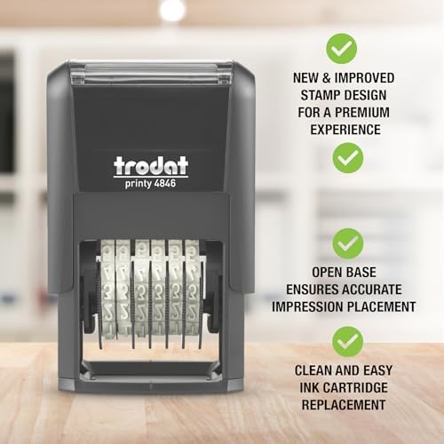 Trodat Printy 4846 P4 Self-Inking Number Stamp - 6 Bands of Numbers and Symbols, Height 4 mm, Black Ink