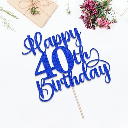 Navy blue Glitter Happy 40th Birthday Cake Topper, 40th Birthday/Anniversary Cake topper (Navy blue -40th)