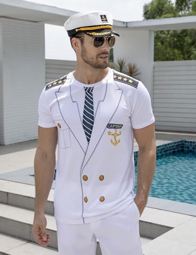 Funny World Men's Captain T-Shirt Graphic Short Sleeve Yacht Party Costume