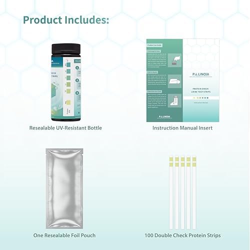 Double-Check Protein Test Strip Kit - 2X More Dependable Protein Test for Urine, Protein Urinalysis Home Urine Test Strip for Kidney Function Assessment (100 CT)