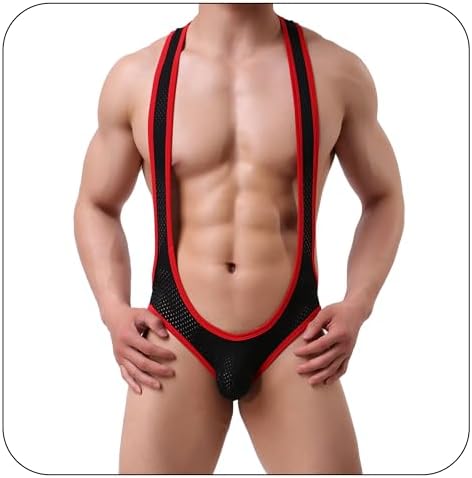 QiaTi Men's Leotard Bodysuit Stretch Wrestling Singlet Jumpsuit Thong One-Piece G-String Underwear