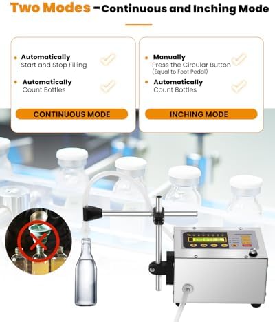 Liquid Filling Machine 2-118 Oz Bottle Filler Machine with Anti-Dripping Nozzle Diaphragm Pump Digital Control for Cosmetic Water, Wine, Makeup Remover GFK-160A