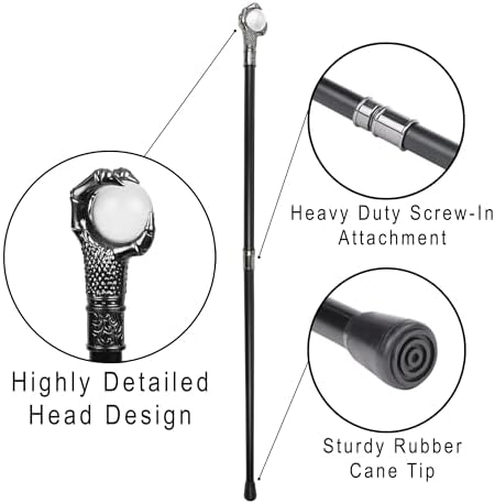 Dragon Claw Cane Walking Stick – Steampunk Clear Ball Stick for Halloween Costume, Wizard Staff, Cosplay Accessories, Party Dress or Photo Prop - Cane for Men and Women - Victorian Gothic Decor 37"