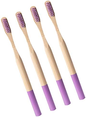 Bamboo Charcoal Toothbrush Soft Bristles Manual Toothbrush for Adults 4Pcs (Purple)