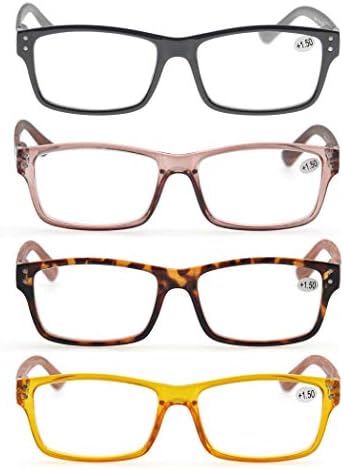MODFANS Reading Glasses 1.75 4-Pack Wood Look Printed Arms Readers Classic with Spring Hinges for Men and Women