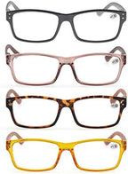 MODFANS Reading Glasses 4-Pack Wood Look Printed Arms Readers Classic with Spring Hinges for Men and Women +1.50