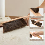 Hand Broom, 3 Pcs Dust Brush Set, 5 Rows Wider Horsehair Brush with Reinforced Fiber and Beech Wood Handle, Soft and Flexible for Furniture, Sofa, Bed, Clothes, Carpet, Counter, Bench