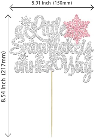 1Pcs A Little Snowflake is on Her Way Cake Topper Pink Snowflake Winter Baby Shower Cake Decoration for Girl Kids Winter Onederland Gender Reveal Party Decorations