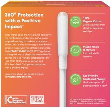 Playtex Clean Comfort Organic Cotton Tampons, Regular Absorbency, Fragrance-Free, Organic Cotton - 30ct