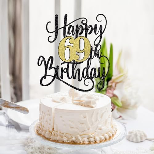 happy 69th birthday cake topper， 69 birthday party cake decorations