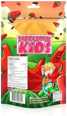 Bubblegum Kids Theo’s Wacky Watermelon Sugar Free Gum | Watermelon Flavor, Sugarless Gum with Xylitol | Vegan, Low Calorie Candy for Kids & Adults | Resealable Bag, 55 Pieces Per Pack, 1 Pack