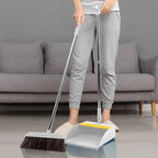 42.7'' Broom with Dustpan Combo Set, House Warming Gifts New Home, Dust pan and Broom Set, Long Handle Broom with Stand Up Dustpan Combo Set for Office Home Kitchen Lobby Floor Use (Khaki)