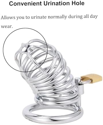 Generic Metal Penis Cock Cage Padlock -Stainless Steel Chastity Device Penis Cage for Men Fits Most of Size Adult Male Sex Toy for Men Sweaters(Silver) FBY7, Pink