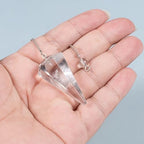 Justinstones Natural Clear Quartz Gemstone Rock Crystal Hexagonal Pointed Reiki Chakra Pendant Pendulum