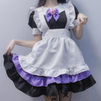 5pcs White Black Purple Maid Outfit Lolita Dress Set Anime Cosplay Costume Fancy Dress Costume for Women