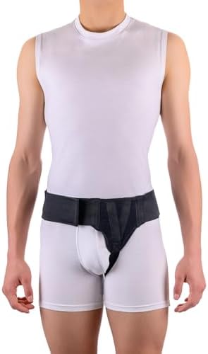 FlexaMed Left Side Inguinal Hernia Groin Truss Belt Adjustable Black (S 26-30)