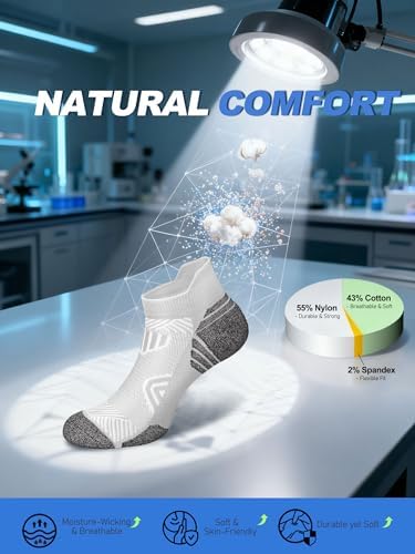 Cushioned Cotton Ankle Compression Socks for Men Women 6 Pairs Wicking Low Cut Arch Support Plantar Fasciitis Socks